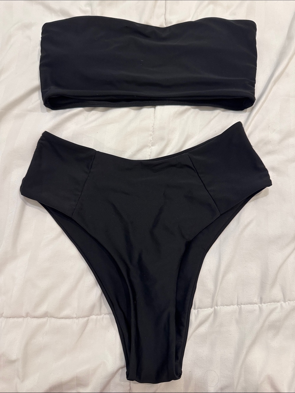 Black Strapless Bikini Set - High Waisted Bottoms